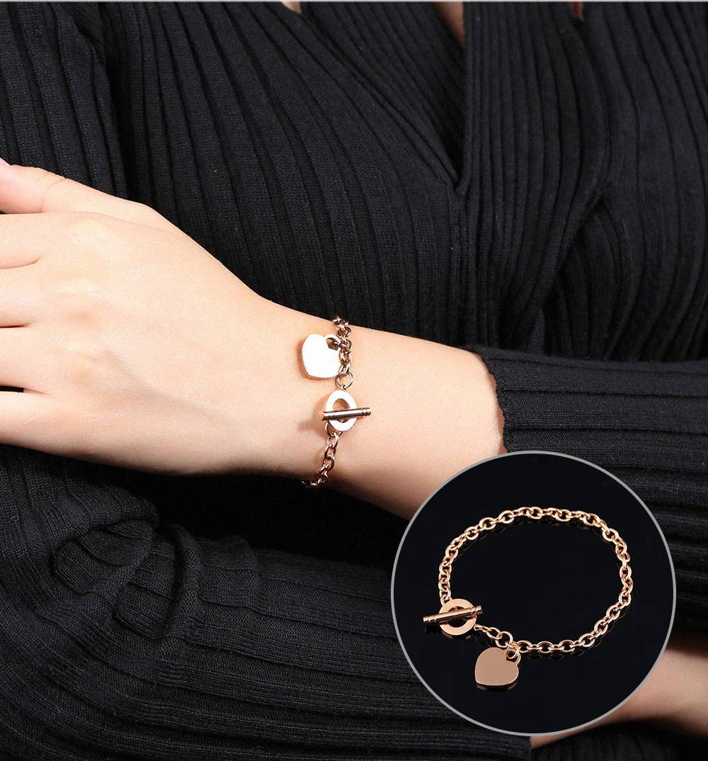 MICCI Jewelry hot selling stainless steel women's jewellery heart shape chain bracelet