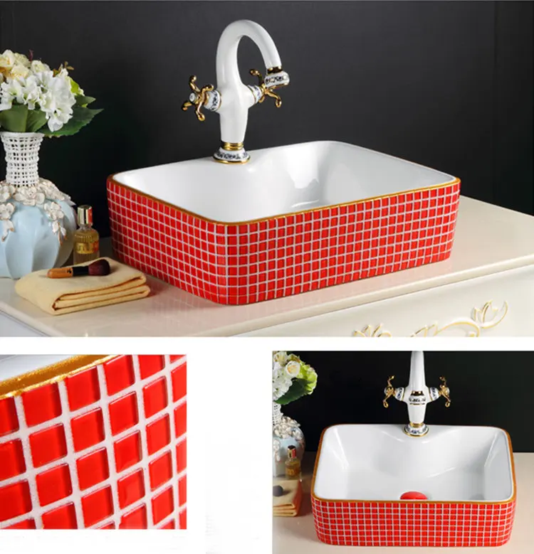 Luxury wash hand basin pattern ceramic color laundry sink