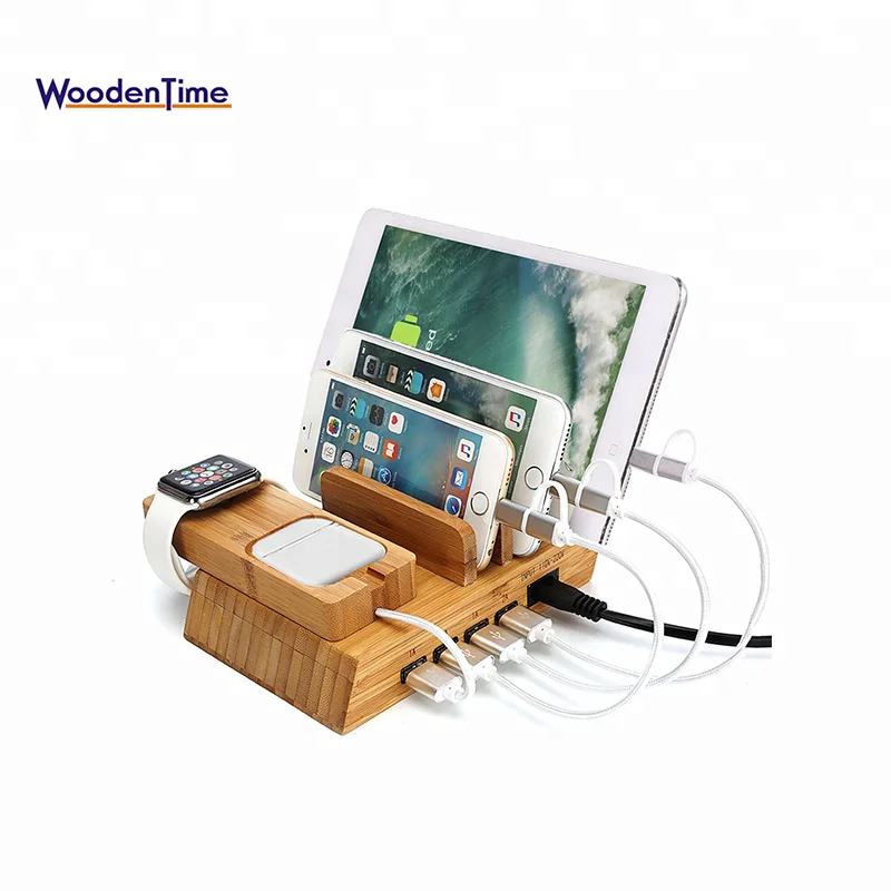 Woodtime 2018 Hot Sale 4 Port USB Charging Station Compact Multiple USB Charger & Phone Docking Station for Smartphone Tablets