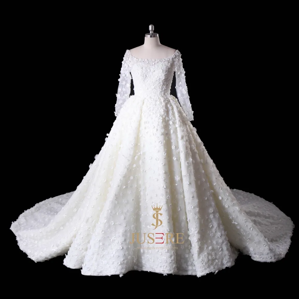 Luxury Beautiful Ivory Ball Gown Scoop Long Sleeve Muslim Hijab ...