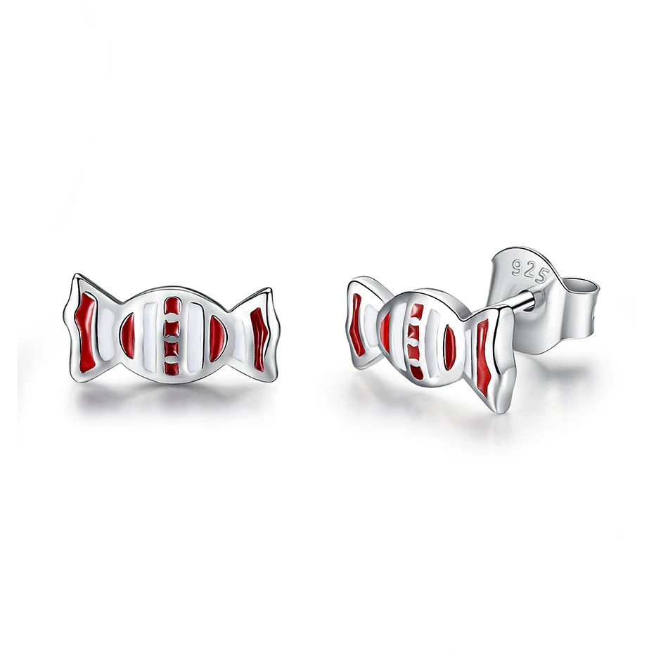

Cute 925 Sterling Silver Red Enamel Earrings Stud Earrings For Girls Women Jewelry Lucky Candy Gift