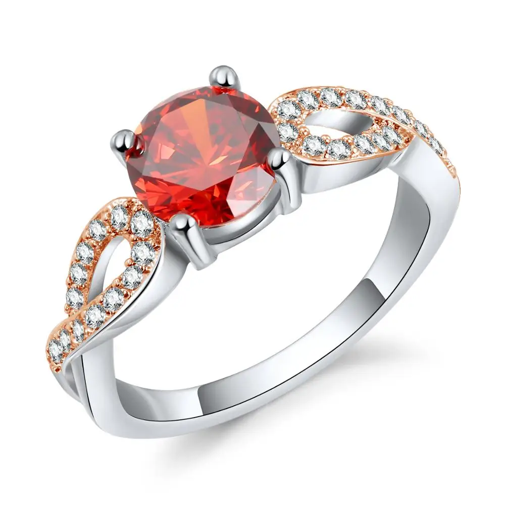 

rings jewelry women 2019 top quality gold plating wedding ring round diamond red ruby ring, Red zircon red ruby ring