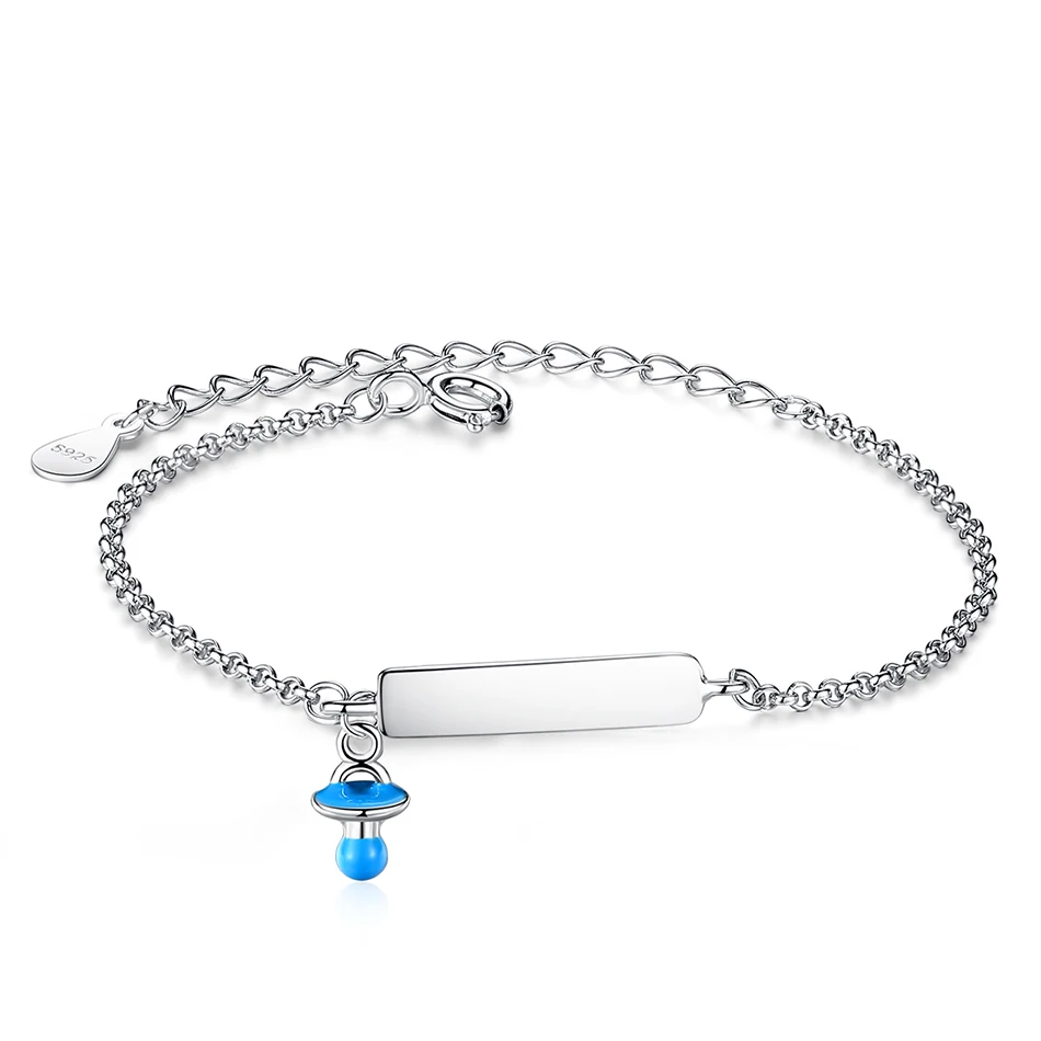 

Lovely 925 Sterling Silver Custom Name Bracelet Blue Color Enamel Bracelets For Children Jewelry Little Bottle Shape Gift