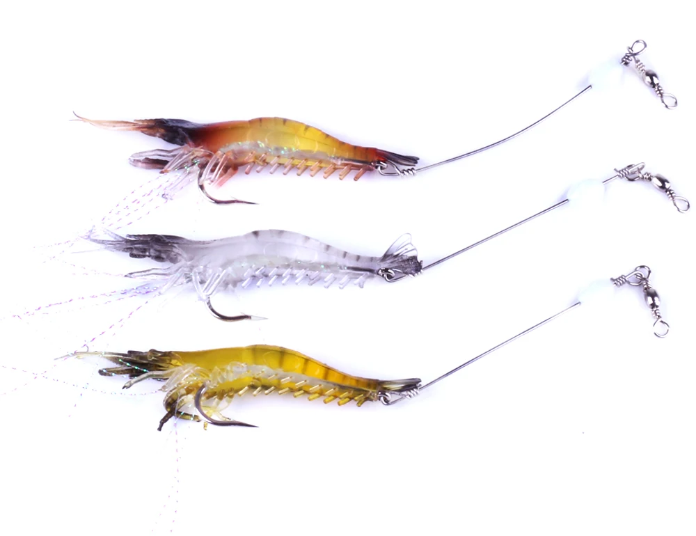 

Wholesale 75mm 6.6g bionic soft plastic shrimp fishing lure luminous prawn baits simulation with vertical hooks