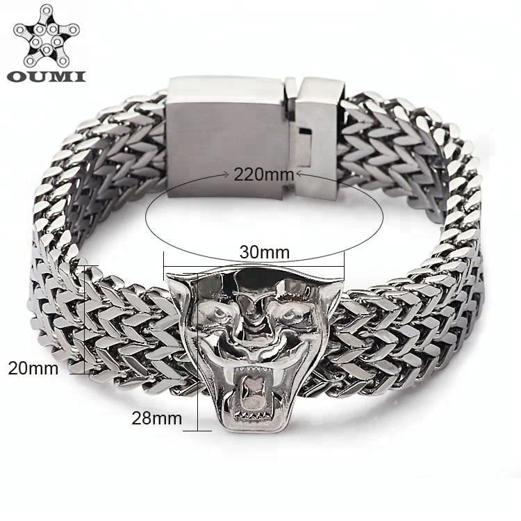

Factory wholesale custom engraved stainless steel magnetic bracelet fashion lion head jewleries fo men, Gold&rose gold&steel