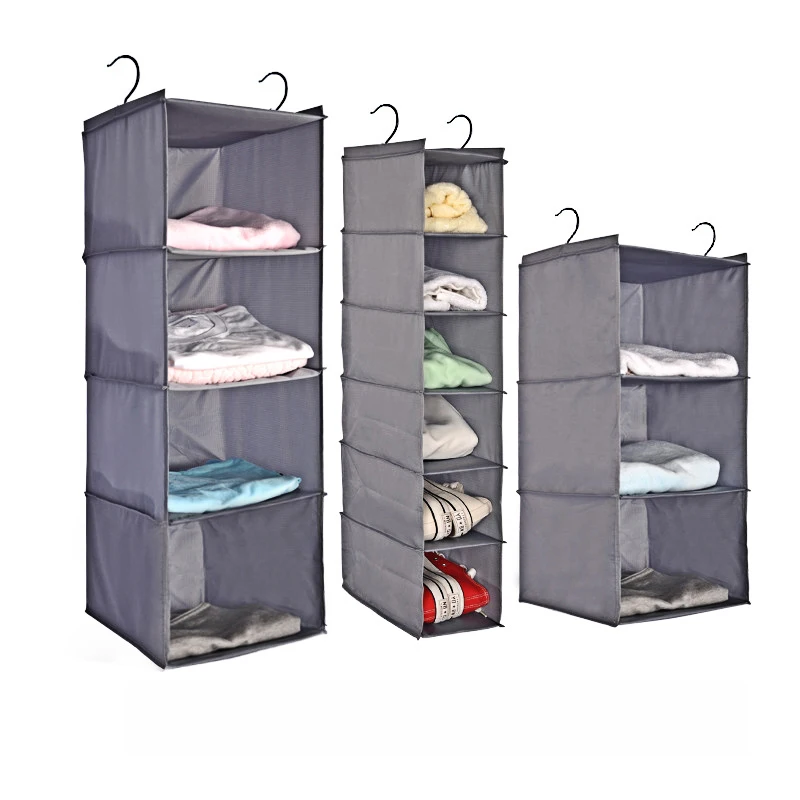 

3/4/6 Section Closet Organizer Hanging Shelves with double Metal hook, Blue,pink,gray