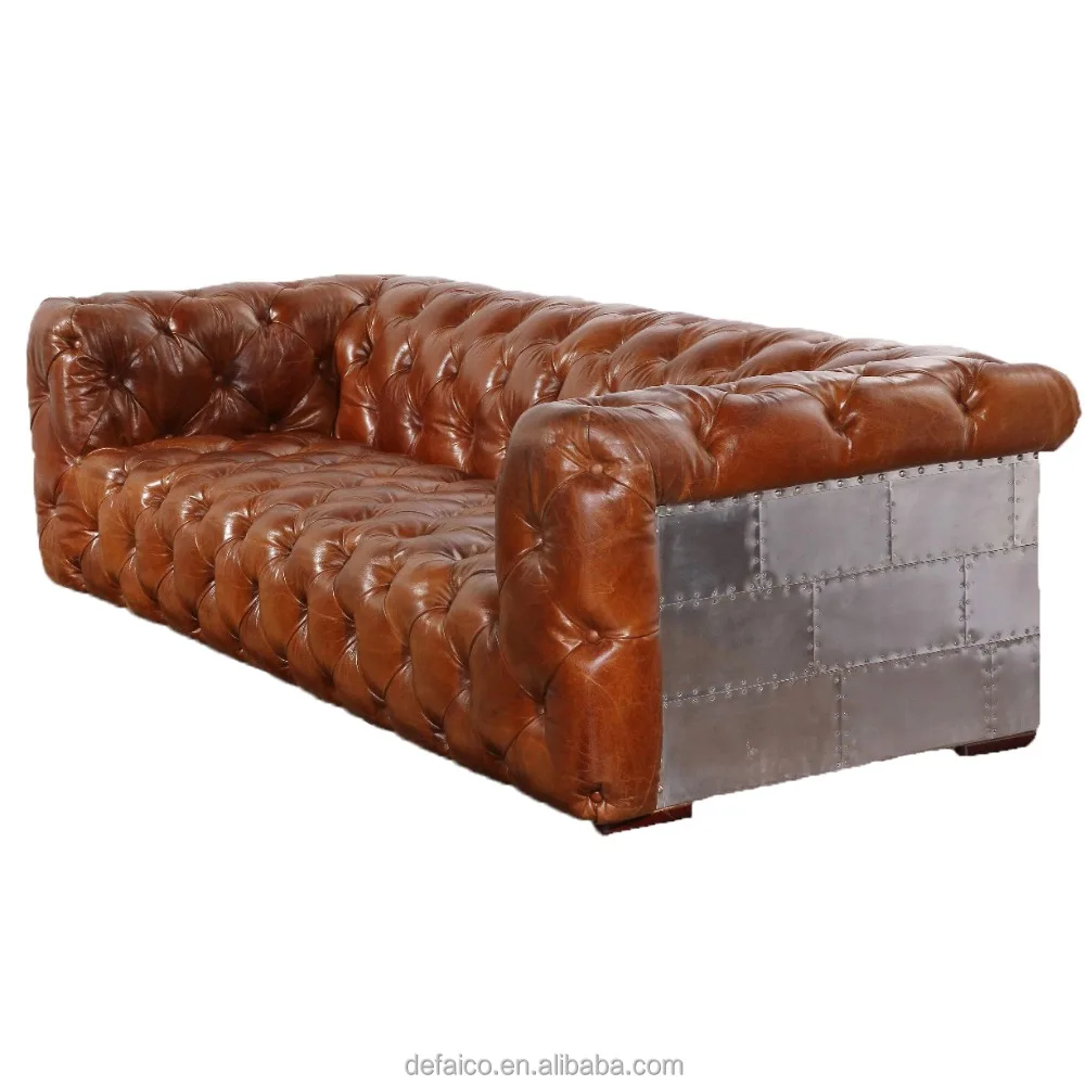 Aviation Aluminum Back Sofa Leather Furniture For Living Room Mall