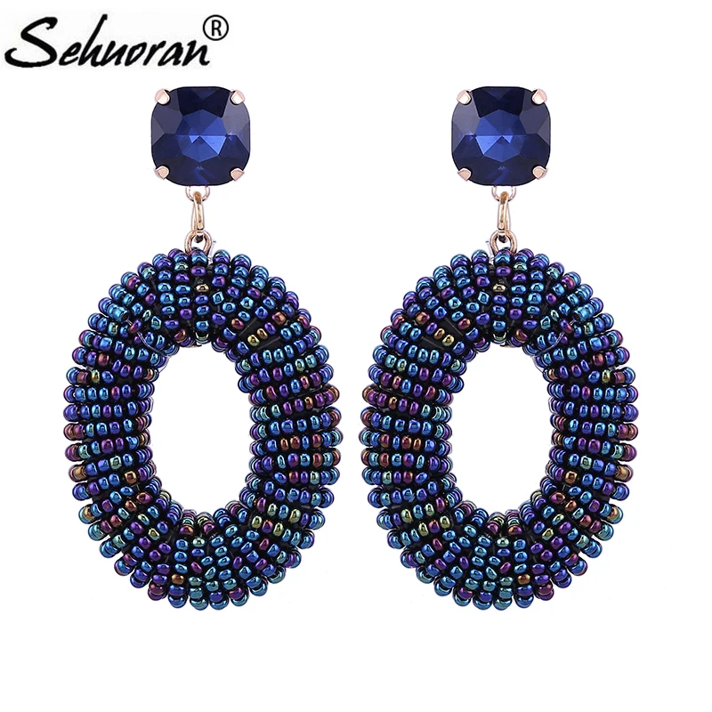 

Handmade Oorbellen Oval Glass Beads Drop Earrings Fashion Jewelry, 7color