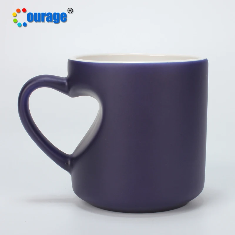 

unique heart shape color changing mug sublimation blanks ceramic magic coffee mugs, Black, blue, red