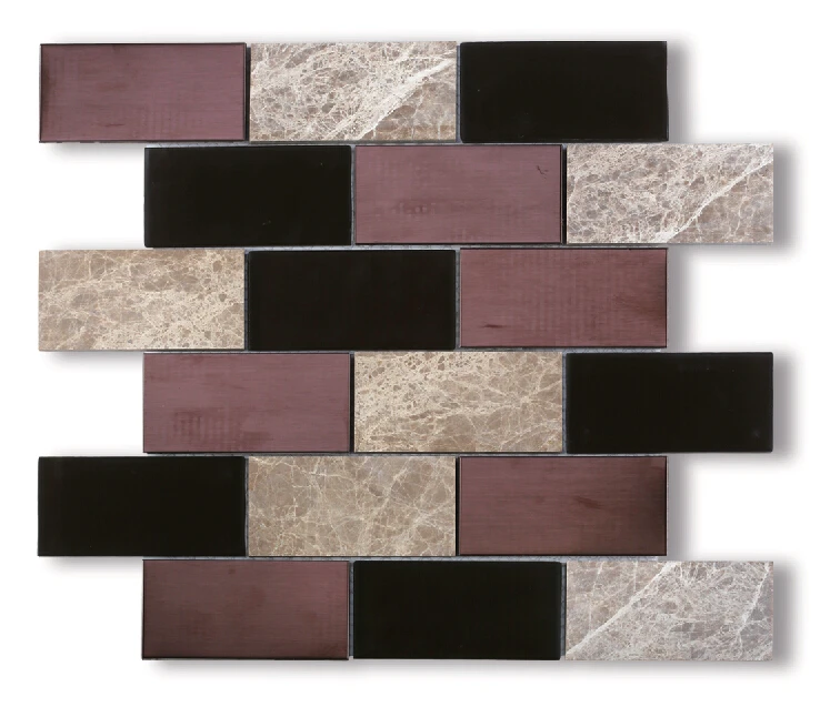 Subway Tile Marble Mixed Glass Mosaic