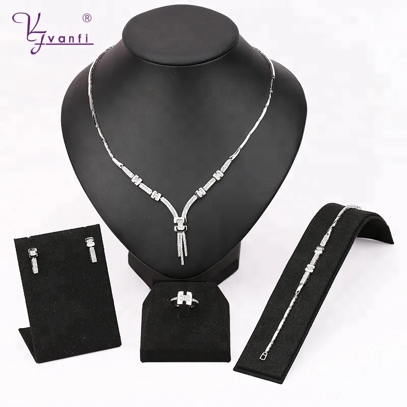 

Vanfi gold plated fashion jewellery wedding cz diamond stud earrings ring necklace bracelet women jewelry sets