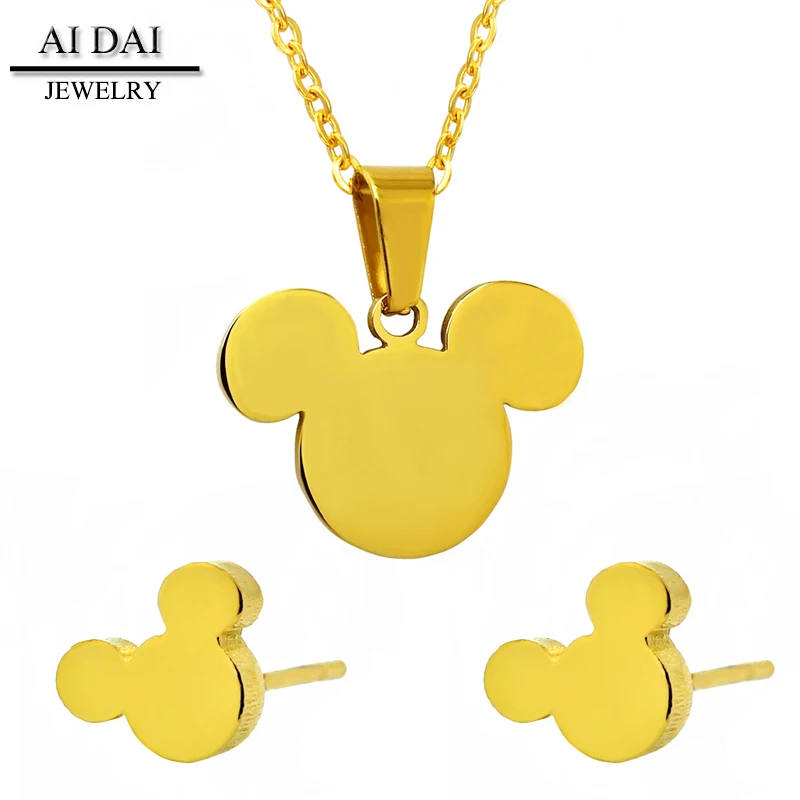 

jewelry set bear pendant Stud Earrings 316L stainless steel gold jewelry sets