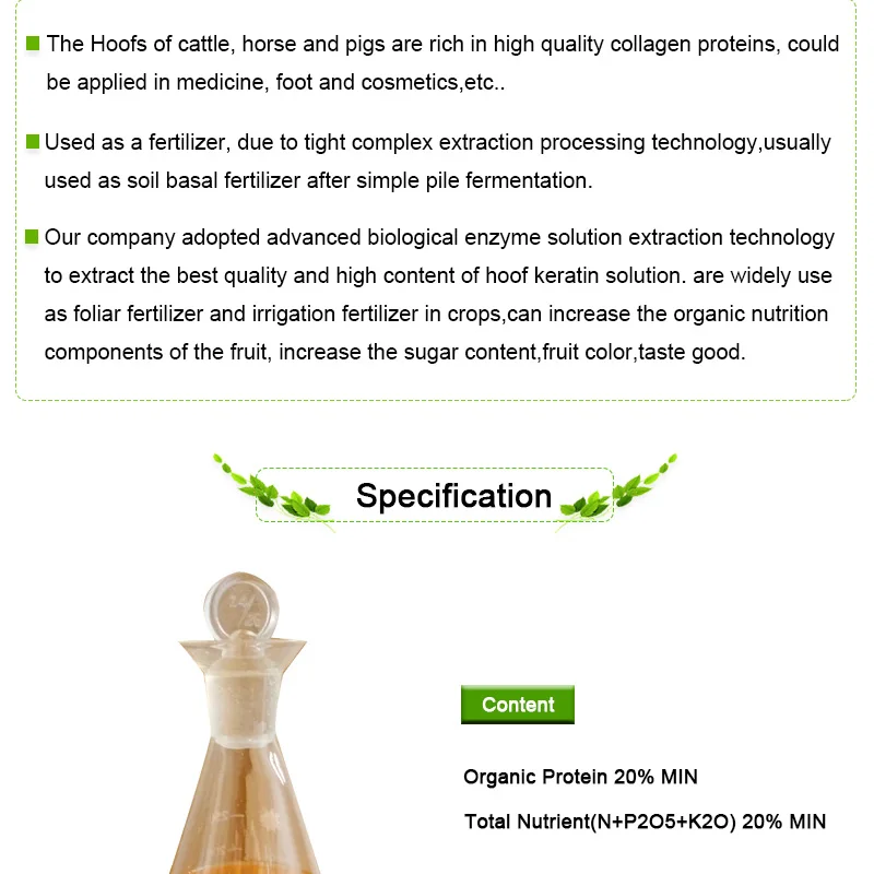 Agricultural grade hoof keratin solution for fertilizer