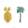Summer Jewelry Korean Style Brass Material Silver and Tropical Fruit Pineapple and Palm Tree Earrings With Crystal Rhinestone