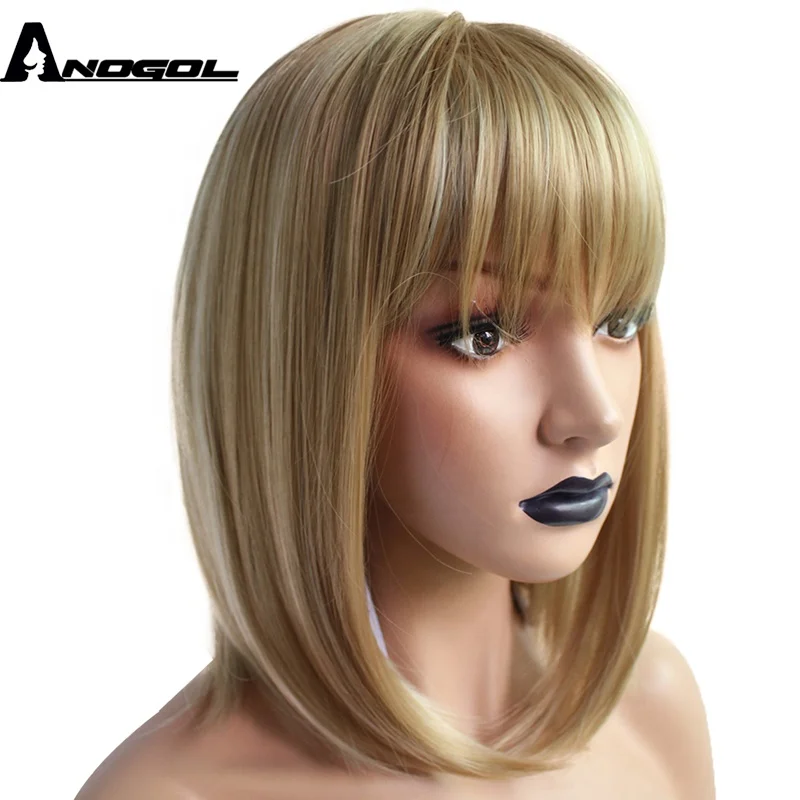 

Anogol Cheap Blonde Synthetic Wig With Bangs Short Hair