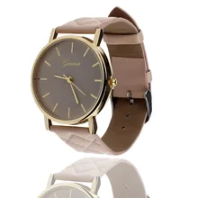 Unisex Casual Geneva Checkers Faux Leather Quartz Analog Wrist Watch