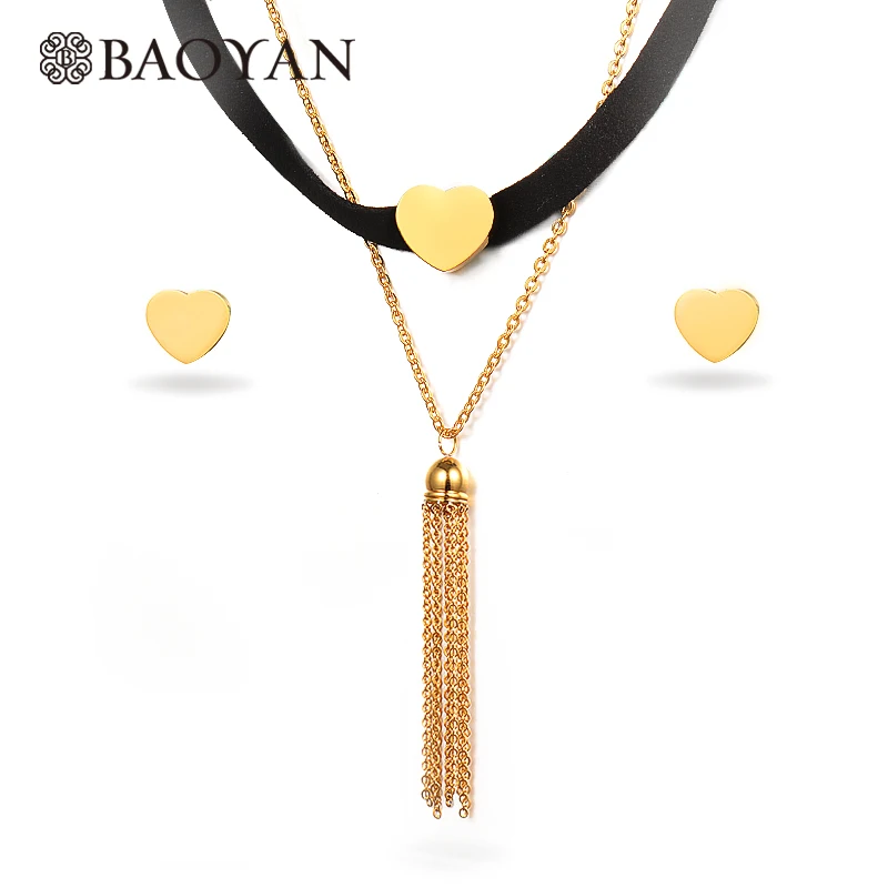 

BAOYAN Multilayer Gold Stainless Steel Heart Necklace Earring Jewelry Sets, Gold color