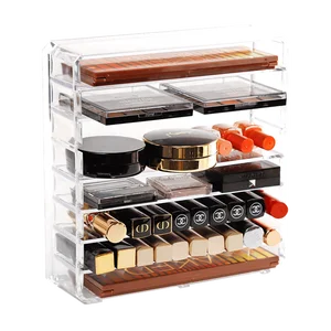 Image of wholesale high-quality acrylic material transparent clear lipstick powder cosmetic storage box makeup organizer