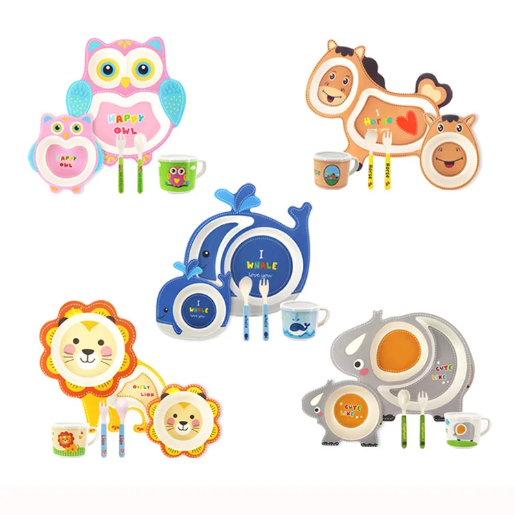 2020 New Amazon FDA Eco-Friendly Products Bamboo Fiber Salad Animal Baby Plate BPA Free Baby Gift Set Children Tableware