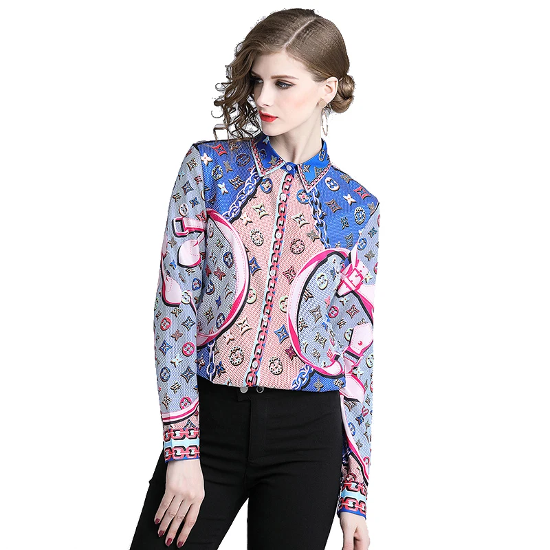 

Wholesale in Stock European and American Women Fashion M to XXXL New Pattern Print Button Shirt