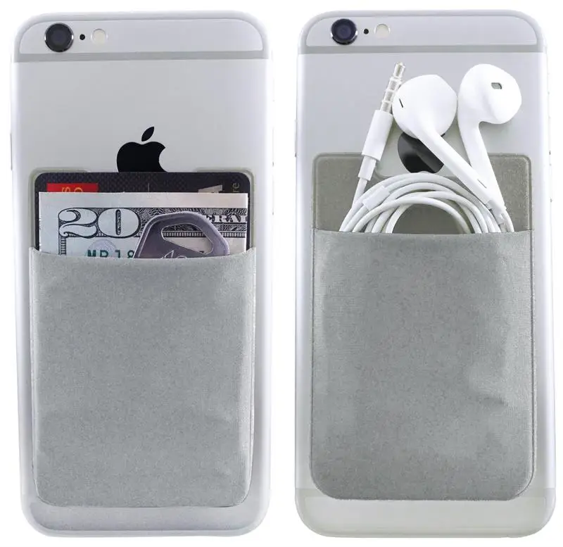 

Earphone card cash pouch stick on back mobile phone Import mobile phone accessory, Grey or customized