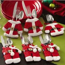 2016 6Pcs/lot Christmas Decoration For Home Silverware Holdersanta Pockets Dinner Knife Fork Holders Santa Claus Christmas