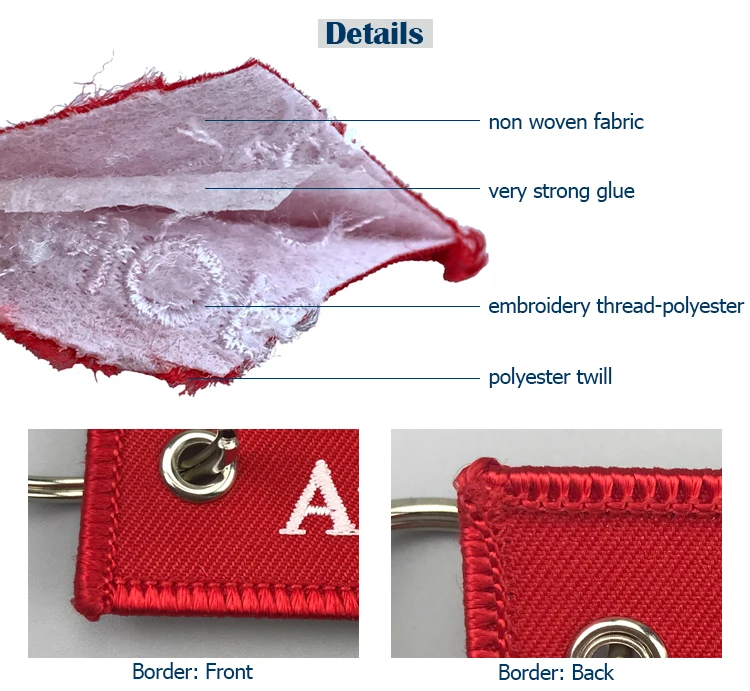 High quality personalized Double side Fabric Embroidery Key Chain with key rings