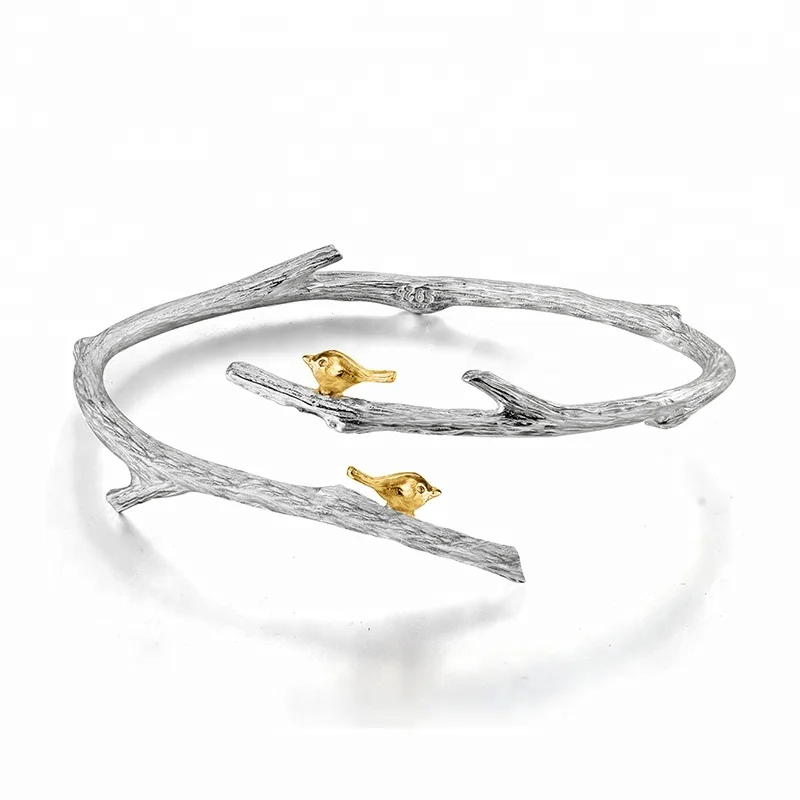 Original design Bird on Branch real silver bangle