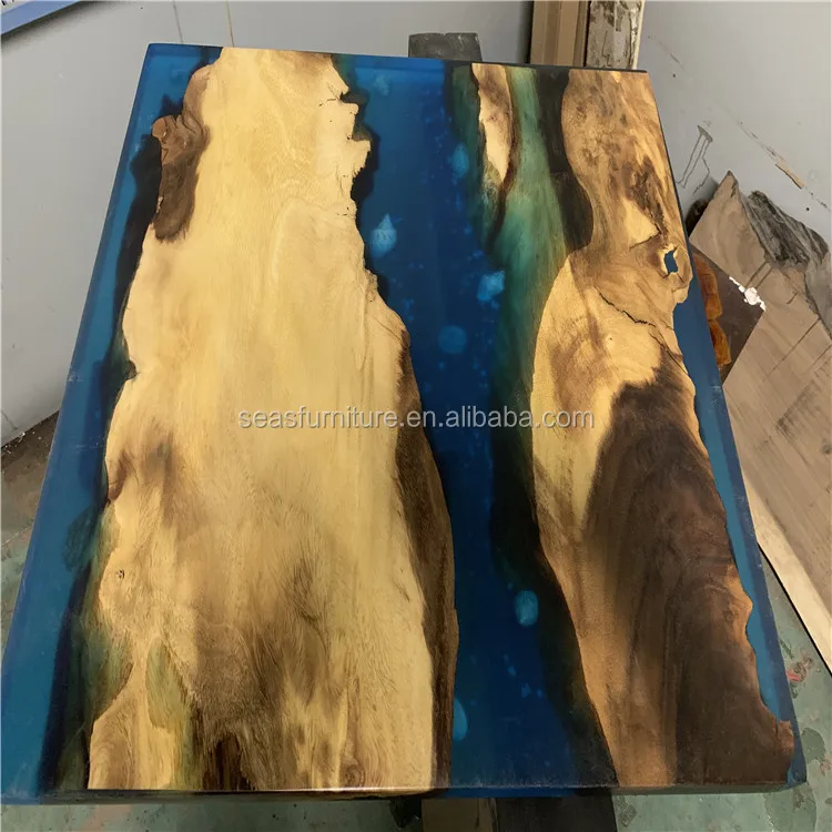 
Walnut High End Special Design dinner clear water blue River Epoxy Resin Table 