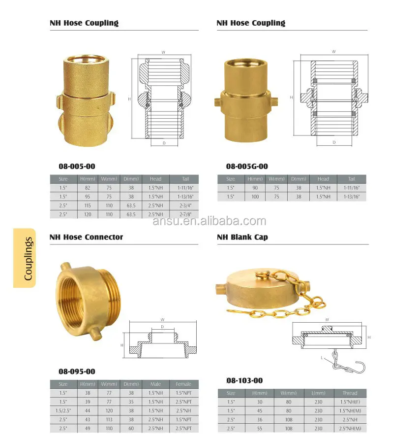 Nh Fire Hose Connector Fire Hose Coupling 2.5'' Dn65 And Nozzle Female
