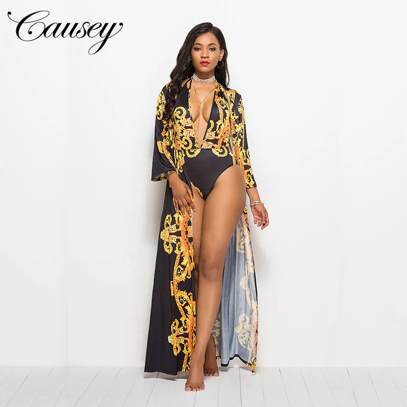 

RLYY10 Wholesale Amazon Fashion African Print Sexy Woman Cover Up Set One Piece Swimwear Sexy Bikini, 1 print as picture or customized