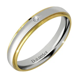 4mm Two-Tone Stainless Steel Real Diamond Band Ring