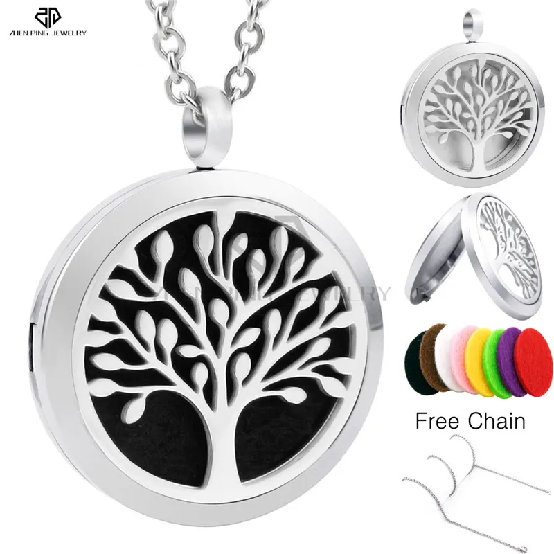 

New Tree Style Stainless Steel Aroma Locket Pendant Essential Oil Diffusing Necklaces