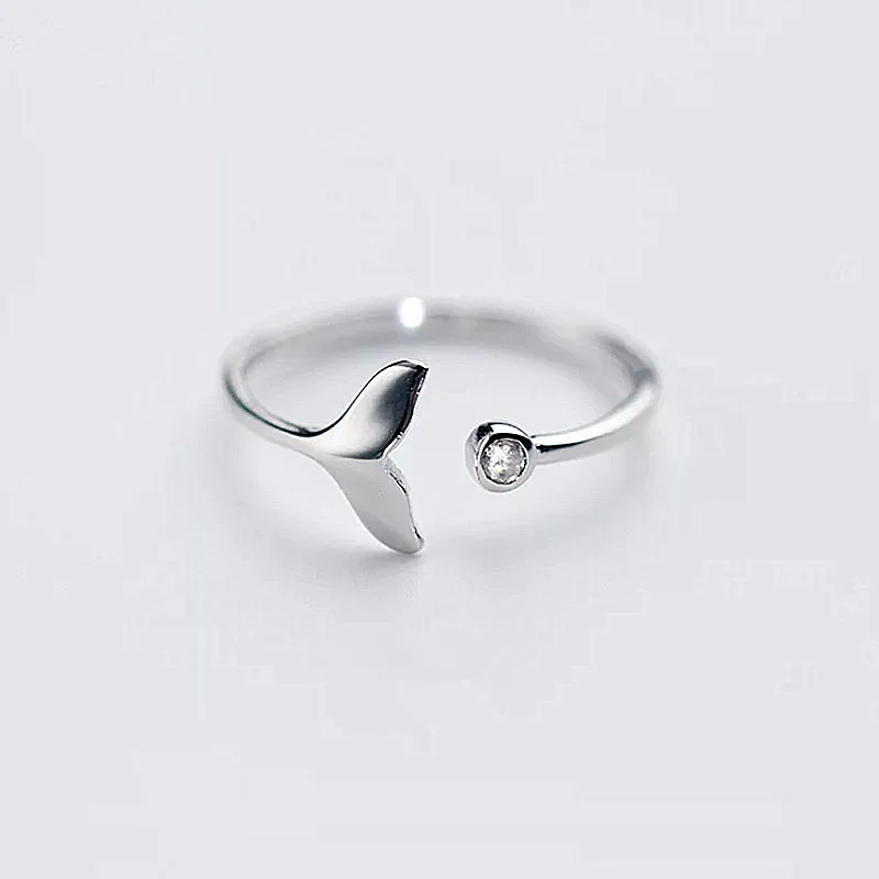 

Silver Jewelry Mermaid Tail Cuff Rings Anel Sea Whale Fish Tail Bague Rings Men Romantic sieraden Gifts Wholesale, As pictures