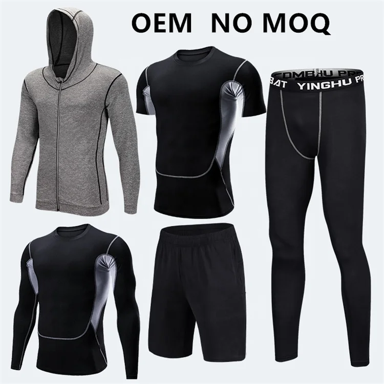 

OEM No MOQ 5 - piece Set Gym Wear Fitness Active Wear Men Training Wear, Gray black green