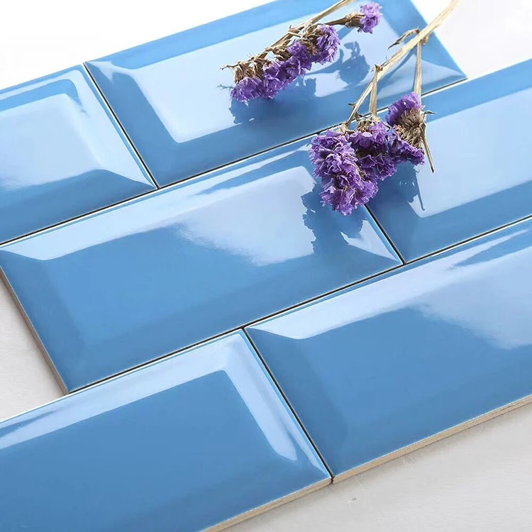 美国时尚 3x6 光面斜边天蓝色地铁瓷砖陶瓷厨房 backsplash,浴室淋浴