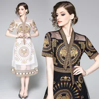 

2019 Summer in stock wholesale Women Fashion Short Sleeve Vintage Midi gauze Casual Dress
