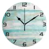 Vintage Beach Wood Clock Acrylic Painted Silent Non-Ticking Round Wall Clock
