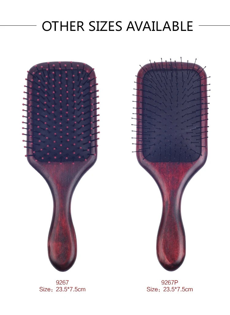 EUREKA 9267P-R Engraved Wooden Square Paddle Hair Brush Rubber Wood Hair Brush Massage Classical Style Hair Brush