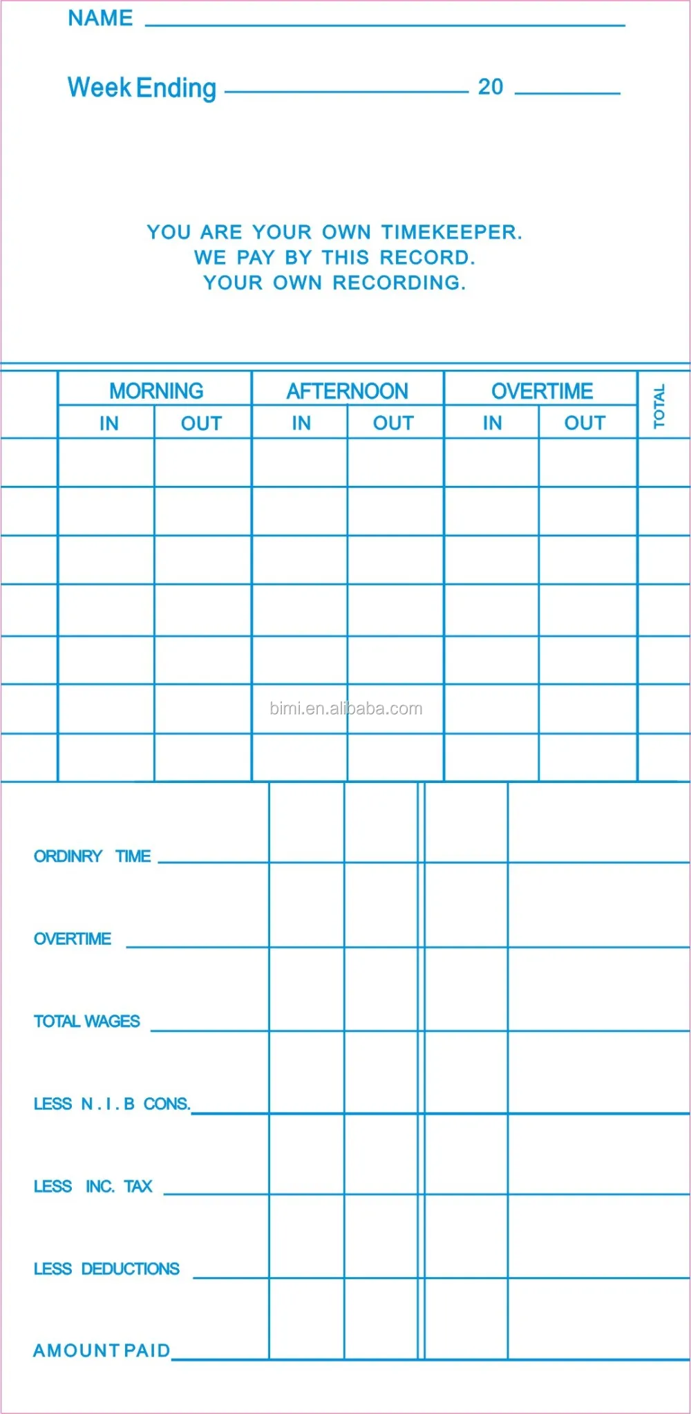 Bimi Time Cards - Efficient Punch Paper for Time Recorders