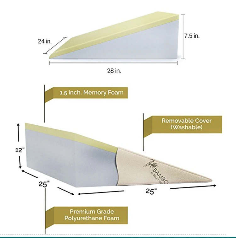 Factory Sale Washable Bamboo Fabric Cover Triangle Bed Wedge Pillow