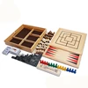 Wooden 10 in 1 chess Combination Game Set multi-fuction board game With Chess Checker Backgammon Domino and Mikado