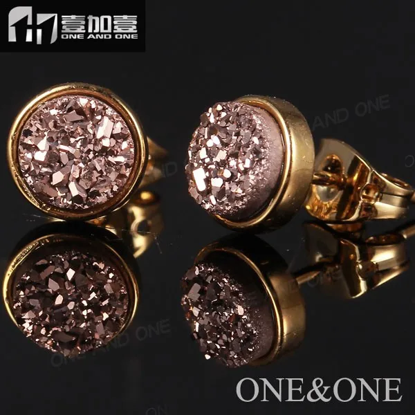 

New Arrivals Wholesale Price Rose Gold Druzy Earrings Drusy Agate Stud Earring Jewelry for Women