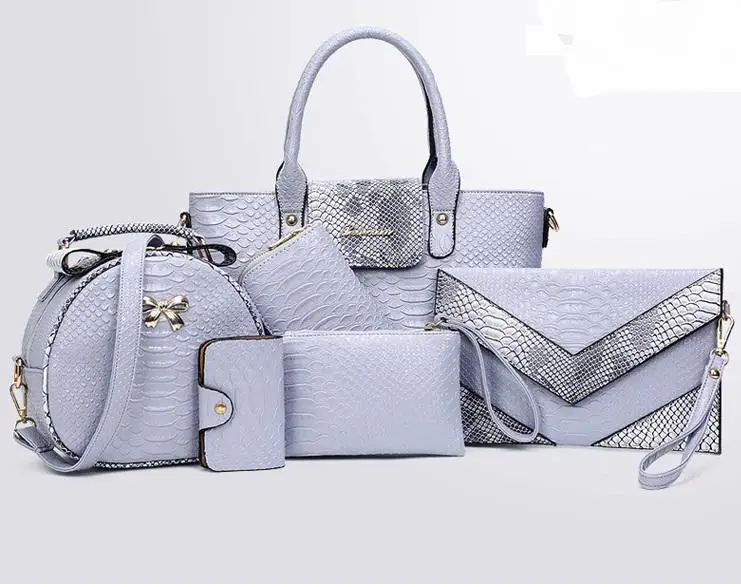 

6 in 1 Handbags Set PU Leather Tote Bag with Bear Toy Big Shoulder Hand Bag