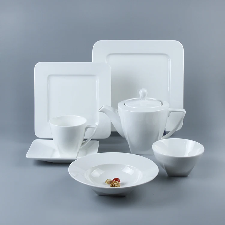 Hot Sale 5pcs Customized Porcelain Dinner Set White Color Square