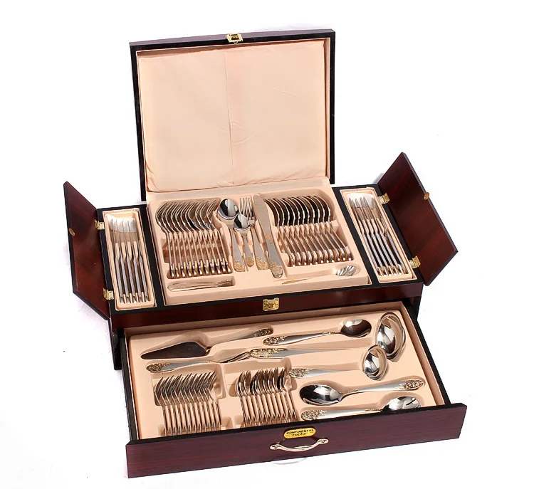 

72 pcs gottinghen cutlery set gift for guest wedding guest set cutlery stainless steel products sold in supermarkets, Gold