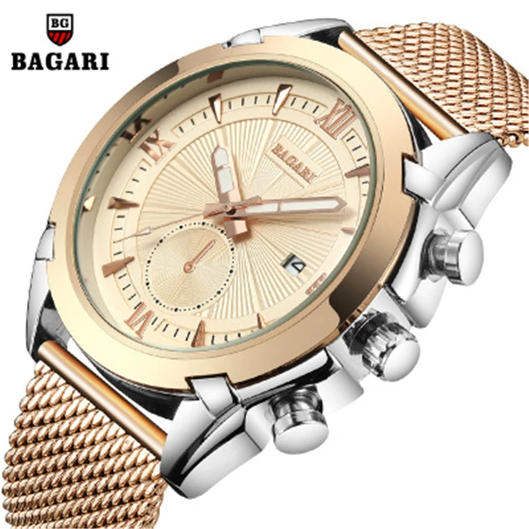 

BAGARI 1671 2019 men Watches Top Brand Luxury Business Leather and steel Quartz Clock Man Sport Waterproof Watch