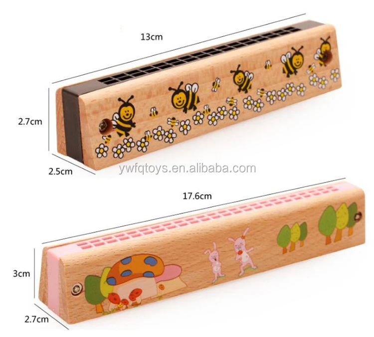 FQ brand wholesale hot selling new style16 /24holes kids Cartoon interesting wooden mini chromatic harmonica