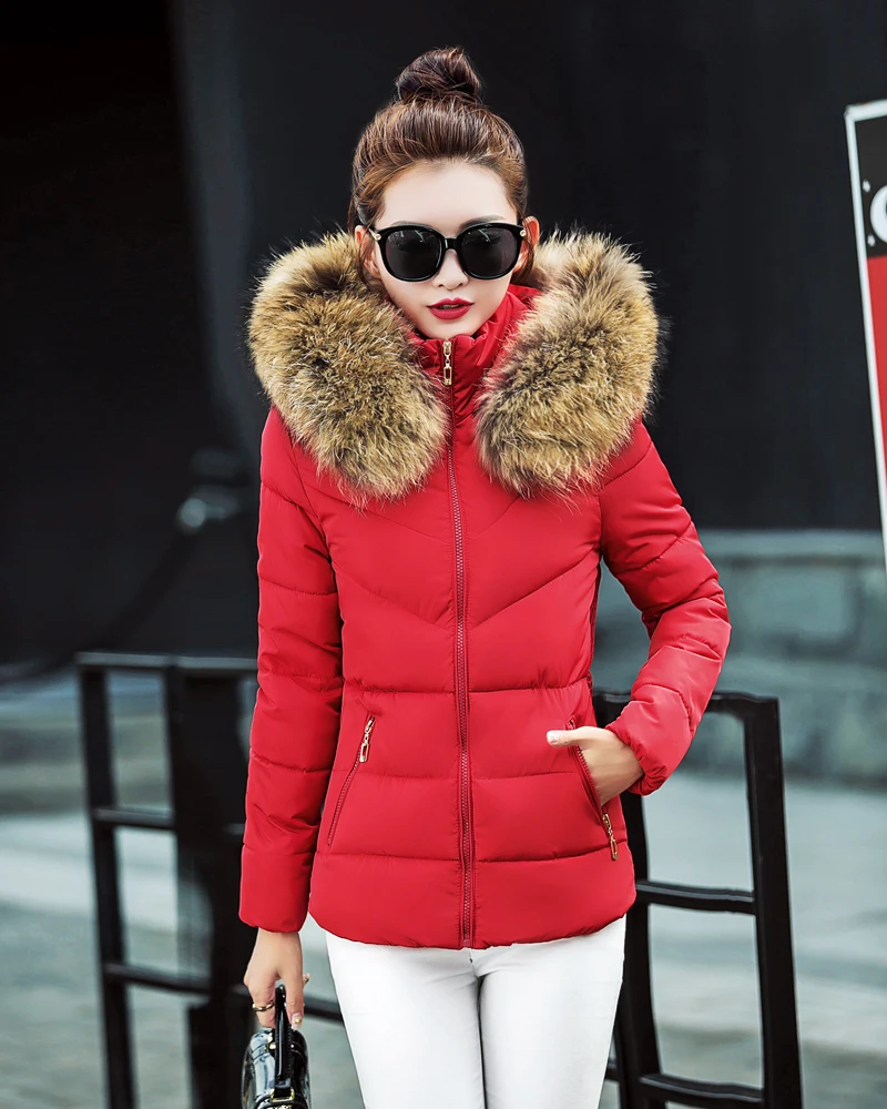 

2018 New Arrival Women Winter Jacket With Fur Stand Collar Thick Cotton Padded Warm Coat Parka Jacket