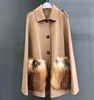 Luxury Italy loose poncho women double face wool shawl 100% woolen large genuine fox fur pocket winter coat cape